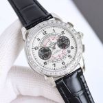 Omega 9100 Movement Italian Cowhide Leather Strap Diamond Bezel Watch